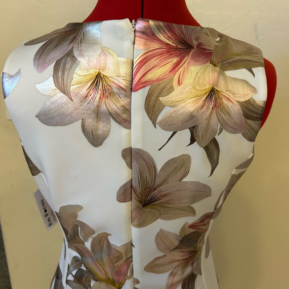 Enfocus Studio Womens Size 8 Ivory Floral Shimmer Lily Chain Sleeveless Dress - Picture 10 of 12